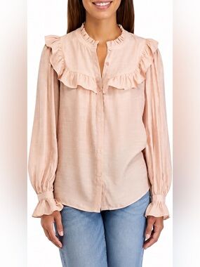 Wonderly Ruffled Button Up Blouse XXL Pink Cottagecore Peasant Boho